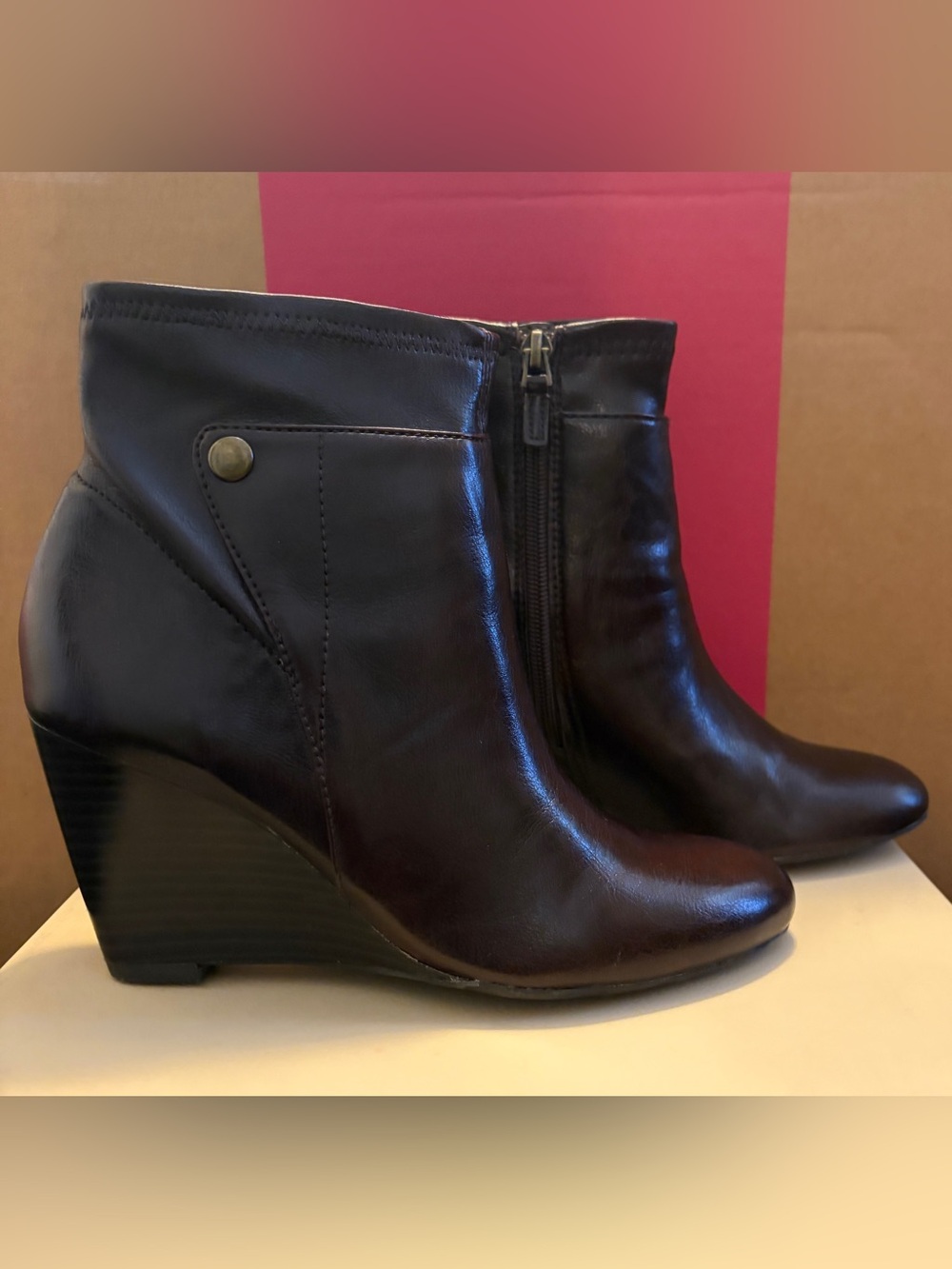 Franco Sarto Women's Dark Brown Leather Wedge Ankle Boots